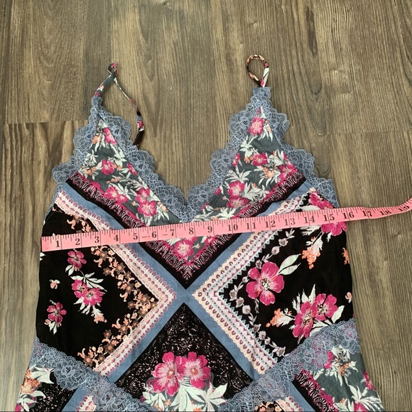 Free People NWT Black Floral Graphite Combo Maxi Slip Dress with Lace Detail - Picture 13 of 15